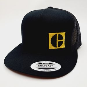 CAT Caterpillar Flat Bill Trucker Mesh Snapback Hat Cap Black Embroidered